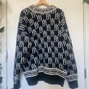 WE11DONE Men's Black and White All Over Logo Sweater
